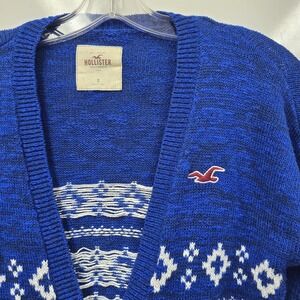 Hollister California Y2K Fair Isle Winter Geo Print Cardigan Sweater Blue Small‎